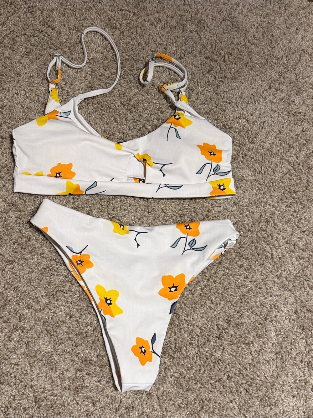 White Floral Bikini Set with Yellow Orange Flowers